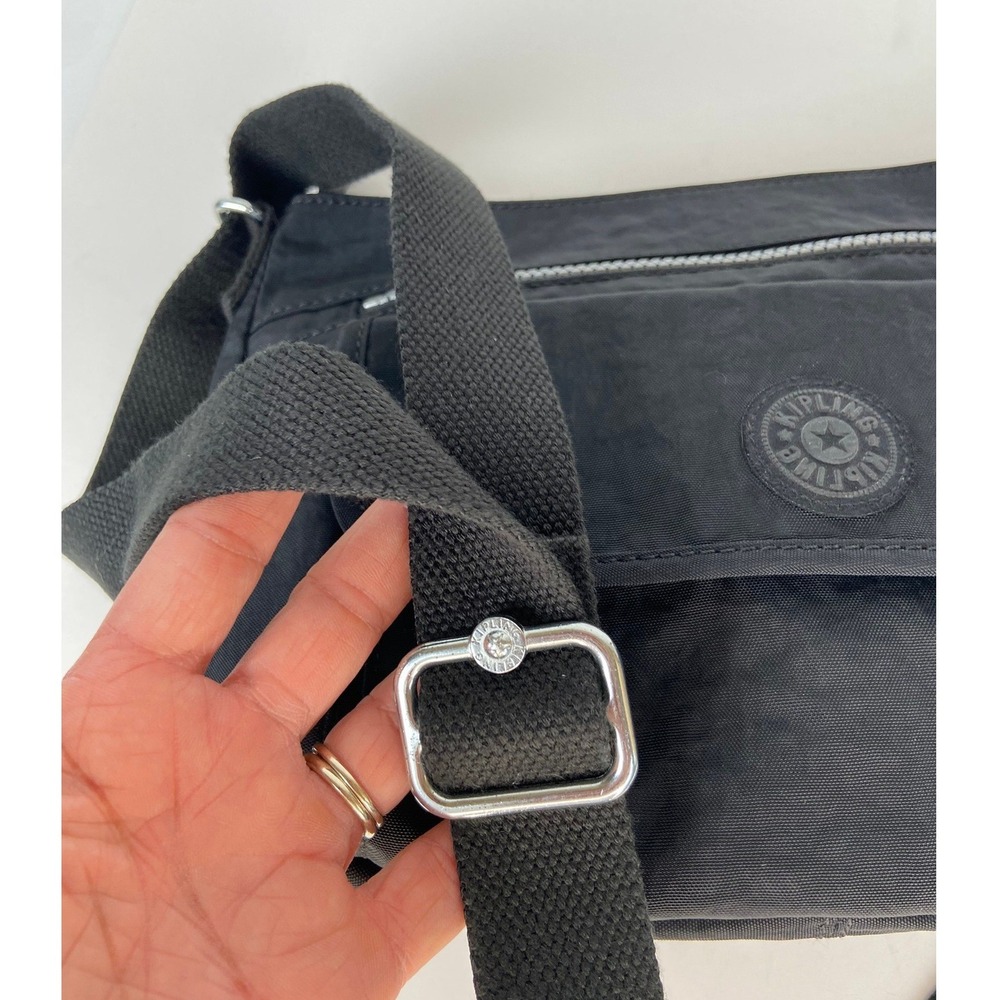 Kipling Black Crossbody Bag Adjustable Strap Multi Pocket Boho Hippie Nylon - Picture 4 of 9